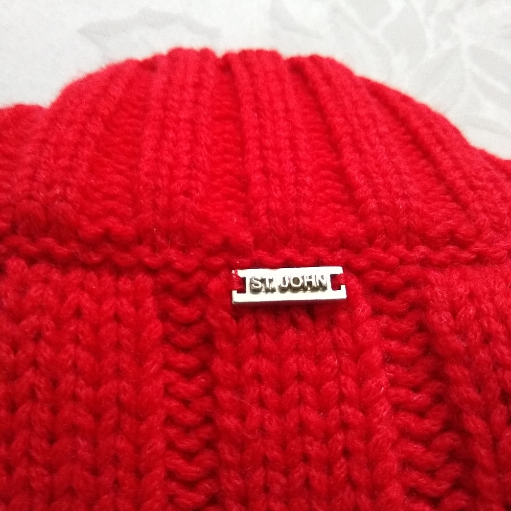 St John wool aran cable knit red cardigan - Picture 4 of 10